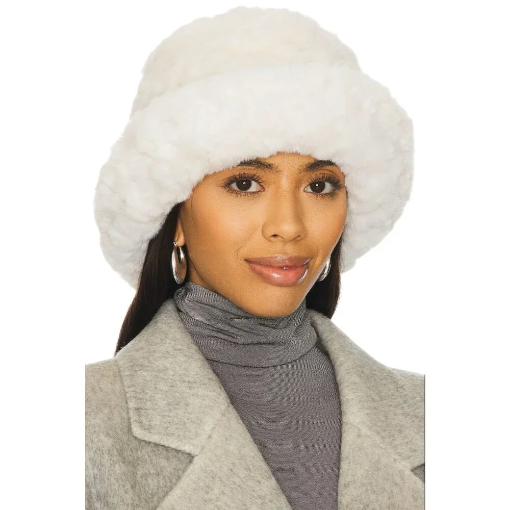 Unreal Fur Yeoman Bucket Hat in Cream One Size New Womens Faux Fur